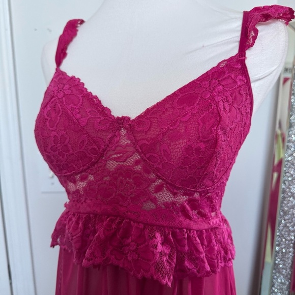 NWOT Y2K Barbie pink Lace Chemise slip dress with ruffles coquette fairy M - Picture 4 of 6